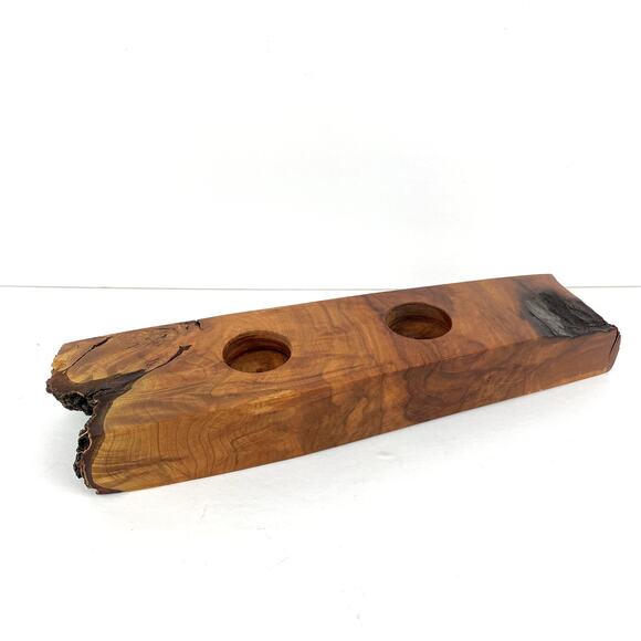 Live Edge Walnut Wood Tea Light Holder Centerpiece - Picture 3 of 9